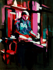Maxbar Heidelberg, Mann im Fenster, Blick nach DraußenSpeedpaintingAlena Steinlechner2021