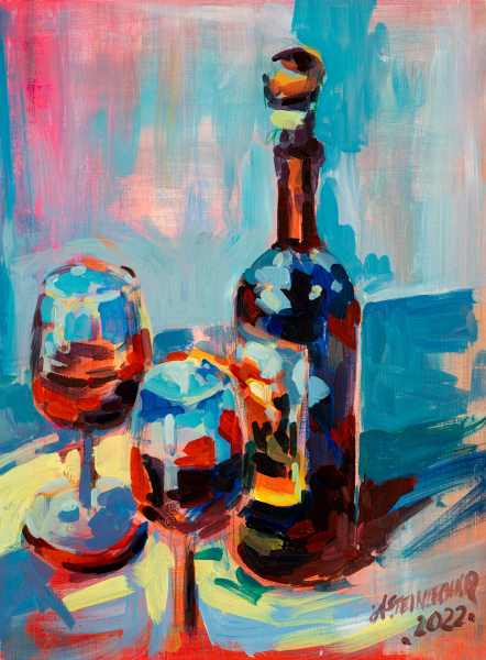 0V8A8904-Stilleben-Wein-2-Glaeser-Alena-Steinlechner-Acryl-Papier